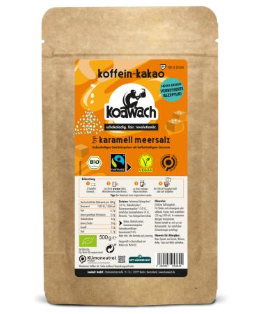 Koawach caramel + sea salt cocoa powder drinking chocolate - caffeine cocoa guarana vegan hot chocolate drink Less sugar baking cocoa bio fairtrade 500g type caramel + sea salt 500 g (1 Pack)