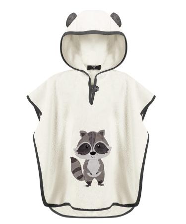 Laynenburg Premium bathing poncho children with hood - 100% cotton - Oeko Tex - Baby young girls towel poncho frote lake 1-3 years of cream - raccoon