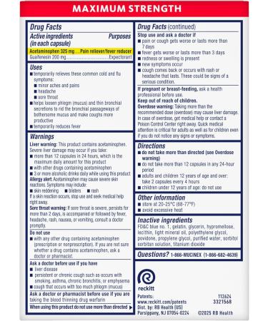 Mucinex Rapid+Clear Maximum Strength Cold Medicine & Expectorant Fever Pain Headache & Excess Mucus Relief with Acetaminophen & Guaifenesin Rapid Release Liquid Gels for Adults 16 Count 16 Count (Pack of 1) Liquid Gels - Buy Online on GoSupps.com