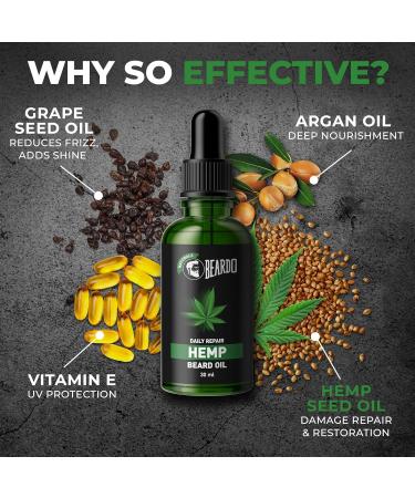 Be.ardo Beard Oil for Men 30 ml | Daily Repair Hemp Beard Oil for Healthy Beard | Non-Sticky Light Hemp Seed Oil for Shiny Nourished Beards | Promotes Beard Growth - Buy Online on GoSupps.com