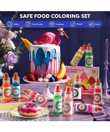 Oil Based Food Coloring Set for Chocolate - 10 Colors Oil Based Edible Food Dye for Sugar Candy Melts Oil Frosting Icing Dye for Baking Cookies Cake Decorating - 0.25 Fl. Oz/Bottles 6 ml (Pack of 10) - Buy Online on GoSupps.com