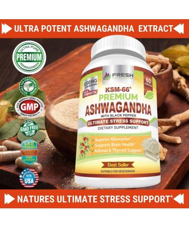 Ashwagandha KSM-66 1200mg Supplement with Black Pepper for High Absorption - Vegan - 60 Capsules - Buy Online on GoSupps.com