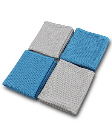 Cooling Towel 4Packs (40"x 12") Ice Towel Microfiber Towel Soft Breathable Chilly Towel Stay Cool for Yoga Sport Gym Workout Camping Fitness Running Workout & More Activities Blue/Blue/Grey/Grey
