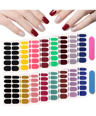 Ebanku 16 leaf glitter nail polish sticker nail ticker self -adhesive nail foil single -colored nail decal pictures nail art sticker with 2 nail files for women girls nail wrap