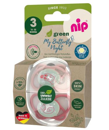 Nip Schnuller My Butterfly Night Green - Eco-Friendly Silicone Pacifier Breastfeeding & Jaw-Friendly Size 3 (16-32 months) - Red & Green Options Available - Buy Online on GoSupps.com
