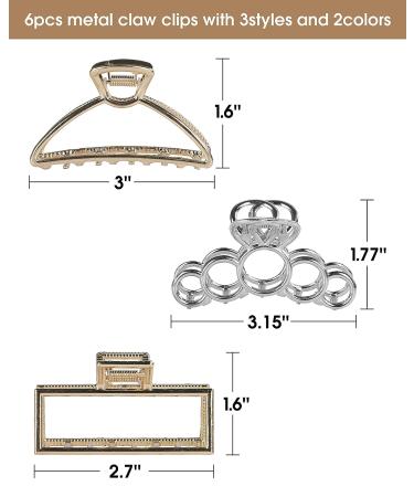 6 Pcs Non-Slip Metal Hair Claw Clips for Women and Girls - Small Hair Accessories with 3 Styles for Thick Hair - Buy Online on GoSupps.com