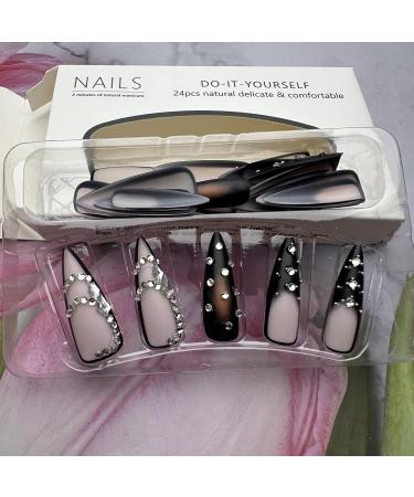Buy Brown Stiletto Press on Nails with French Tips & Rhinestones - 24pcs Luxury Gothic Acrylic Nails for Halloween - Glossy Stick on Nail Designs for Women - Buy Online on GoSupps.com