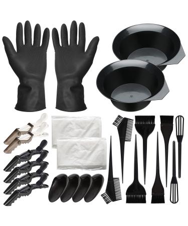 Beayuer 24 Pcs Hair Dye Coloring Kit Hair Tinting Bowl Dye Brush Ear Cover Shawl Gloves Hair Clip for Hair Tint Dying Coloring Hair Dryers Hair Dye Tools Set (24 Pcs Black) 24 Pcs Black