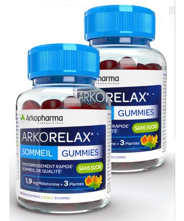 Arkorelax Sleep Gummies - Sugar Free - 1.9mg Melatonin 3 Plant Extracts - 2 Months Treatment - Pack of 2 Boxes of 30 Gummies (2 Pack)