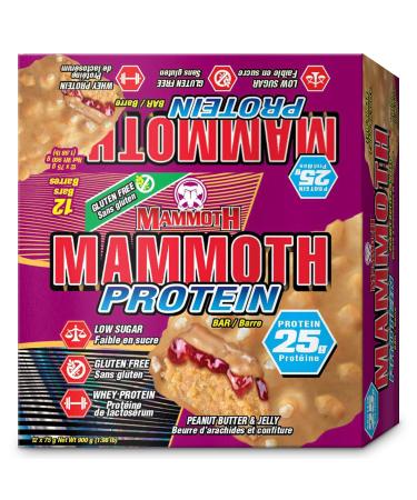 MAMMOTH Protein Bar Chocolate Peanut Butter Crunch 25g Protein Low Sugar Low Carb Gluten Free 12 x 65g (12 Count) (12 Count Peanut Butter & Jelly) Peanut Butter & Jelly 12 Count