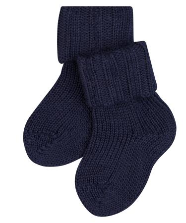 FALKE Unisex Baby Flausch Socks Breathable Climate-Regulating Odour-Neutralising Wool Thick Warm Ribbed Extra-Soft On Skin Turn-Over Cuffs Plain 1 Pair Blue (Dark Navy 6370) 0-6 Months