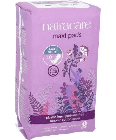 Natracare Natural Night Time Maxi Pads - 10 Individually Wrapped Traditional Style Pads in Plant-Based Bag - Buy Online on GoSupps.com