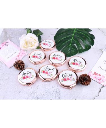 wadbeev Set of 5-10  Personalized Floral Compact Mirrors Your Name Title Travel Pocket Junior Bridesmaid Proposal Gifts Bachelorette Party - Buy Online on GoSupps.com