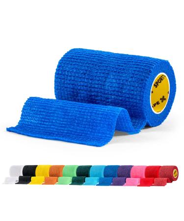 SPORTTAPE Self-Adhesive Football Sock Tape | 7.5cm x 4.5m - Blue | Cohesive Bandage - Pet Bandage Vet Wrap for Dogs Horses | Compression Bandage Shin Pad Tape Football Ankle Tape - Single Roll Blue 7.5x450 cm (Pack of 1)