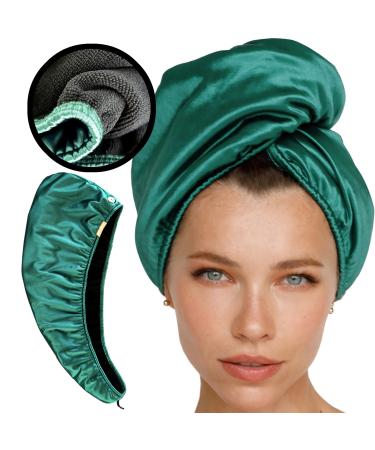 SMPL OBJECTS Microfiber Hair Wrap Towel, Double Layer Natural Curly Hair Turban Towel for Women - Satin Hair Drying Easy Twist Towel for Curly Hair (Emerald)