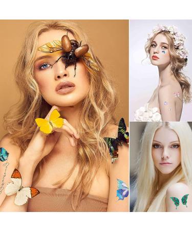 Glitter Butterfly Temporary Tattoos Stickers - Waterproof Body Stickers for Girls, Fairy Wings & Flowers Design - Fake Tattoo Decorations for Kids & Women - Purple - Buy Online on GoSupps.com