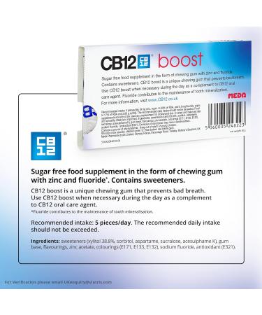 CB12 Boost Chewing Gum - Sugar-Free Cool Mint Flavour for Instant Freshness and Bad Breath Prevention (10 pcs) - Buy Online on GoSupps.com