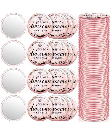 Gulfmew 36 Pcs 2.76 Inch Inspirational Compact Mirror Bulk Rose Gold Round Makeup Glass Mirror Personal Purse Pocket Mini Mirror You're Awesome Beautiful Gifts for Women Girls Coworker Nurse Friends