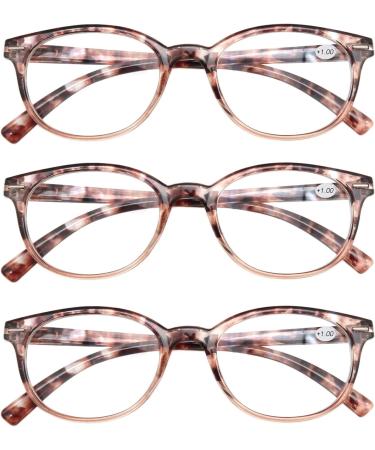 Stylish Women Reading Glasses 1.0 - 3 Pair Set with Spring Hinge, Fashionable Pattern Design, Brown Demi, Includes Reading Pouch, +1 Magnification - Buy Online on GoSupps.com
