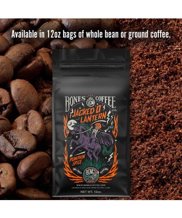 Bones Coffee Company Jacked 'O' Lantern Pumpkin Spice Flavored Coffee | 12 oz Ground Low Acid Medium Roast Gourmet Beans - Buy Online on GoSupps.com