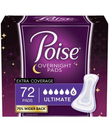 Poise Overnight Incontinence Pads for Women, Ultimate Absorbency, 72 Count (2 Packs of 36) (Packaging May Vary) Without Wings