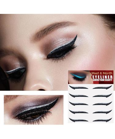 Sticker Eyeliner Glitter | Sparkle Instant -Adhesive Eyeliner Stencil 5 Pairs | Sticker Eyeliner Tool Makeup Eyeliner Stickers Winged Eyeliner Stencil for Eye Makeup Tool Rowces Silver (Five Pairs) - Buy Online on GoSupps.com