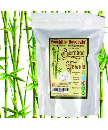 Foothills Naturals Bamboo Fiber Compressed Towels - 100 Pack Strong Thick Reusable
