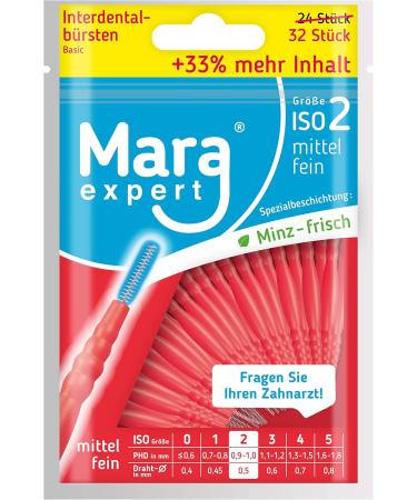 Interdental Brushes by Mara Expert | ISO 2 Fine 0.5 mm | 6x32mm Red Standard Dental Brushes for Optimal Oral Care - Buy Online on GoSupps.com