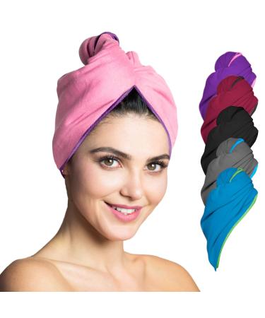 Fit -flip hair turban microfiber - 1 piece suction -strong and quick -drying - special turban towel as well as hair towel (pink purple) 1 piece 01 - pink with purple near - Buy Online on GoSupps.com