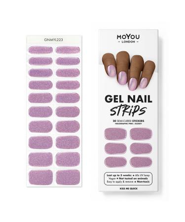 MOYOU LONDON Semi-Cured UV Gel Strips - 20 Pieces - Gel Nail Foils UV Curing for Salon Quality Manicure - Kiss Me Quick