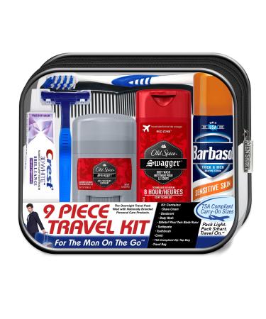 Convenience Kits International Men's Deluxe, 9-Piece Kit with Travel Size TSA Compliant Essentials , Featuring: Old Spice Products in Reuseable Toiletry Bag 9 Piece Kit