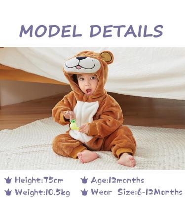 COOKY.D Baby Hooded Rompers Flannel Jumpsuit Pajamas - 3-6 Months (Brown) - Buy Online on GoSupps.com