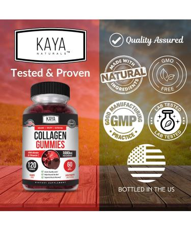 Kaya Naturals Collagen Gummy for Men & Women 120 Count 1000mg of Hydrolyzed Collagen Vitamin C Selenium & Biotin Collagen/Strawberry Flavor (120 Gummies) 120 Count (Pack of 1) - Buy Online on GoSupps.com