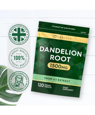 Dandelion Tablets 1500mg | High Strength Dandelion Root Extract | Liver & Digestion Support | 120 Vegan Tablets | by Carlyle - Buy Online on GoSupps.com