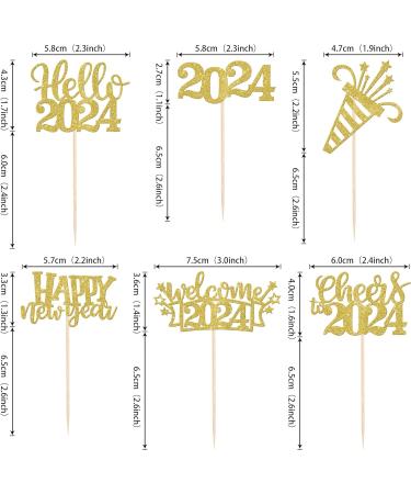 SYKYCTCY 36 Pack Happy New Year Cupcake Toppers Glitter Welcome 2024 Cupcake Topper Cheers to 2024 Cupcake Topper Hello 2024 Cupcake Food Picks Decorations for Happy New Year Eve Party Supplies Gold Color 4 - Buy Online on GoSupps.com
