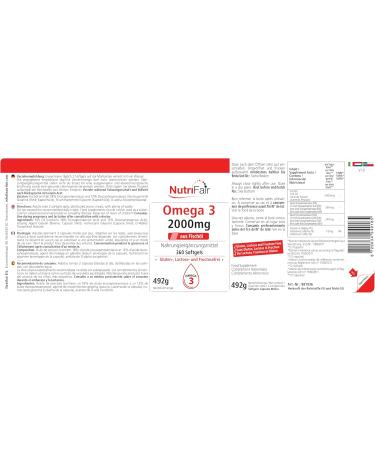 Nutrifair BV Omega 3360 softgels 2000 mg fish oil per daily dose with EPA DHA and vitamin E high dose German production and laboratory test NutriFair premium & fair - Buy Online on GoSupps.com