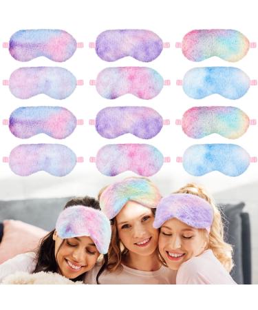 Cuffbow 12 Pcs Plush Sleeping Eye Masks for Sleep Bulk Comfortable Sleep Eye Cover Sleep Mask for Kids Women Men Soft Furry Eye Blindfold Faux Fur Eye Shade for Travel Nap Sleepover Party Supplies