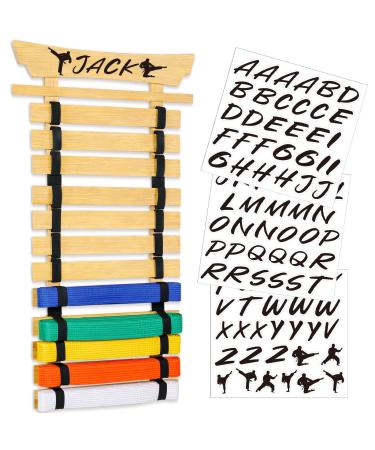 Winartton 12 Belts Bamboo Karate Belt Display Rack, Taekwondo Belt Display Rack Personalized with Stickers, Martial Arts Belt Display, No Assembly Required, Belt Holder Gift for Kids and Adult
