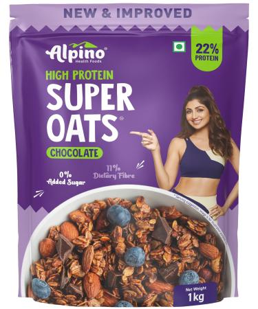 ALPINO Peanut Butter Super Oats Chocolate | 21g High Protein Rolled Oats | Made with Rolled Oats Chocolate Peanut Butter & Cocoa | No Added Sugar & Salt | Gluten-Free | Vegan (1 kg)