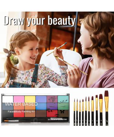 Non-Toxic Face Painting Kit | 18 Washable Colors & 10 Brushes for Halloween & Cosplay - Perfect for Adults - Buy Online on GoSupps.com