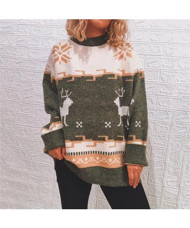 Buy Women's Christmas Jumper Long Sleeve Knit Pullover - Green Crew Sweater for Perfect Holiday Style | International Shipping Available - Buy Online on GoSupps.com
