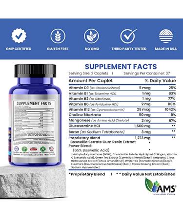 Osteo Joint & Power Supplement - America Medic & Science | 74 Caplets for Joint Health Metabolism & Cartilage Support with Boswellia MSM Collagen & Ginseng - Buy Online on GoSupps.com