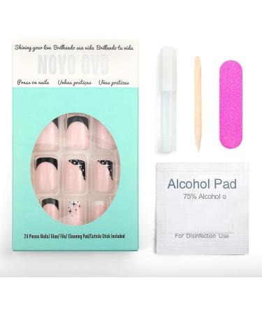 NOVO OVO Short Square Pink Gradient French Tip False Press on Nails - Stars Zodiac Elegant Acrylic Kit for Valentine's - Buy Online on GoSupps.com