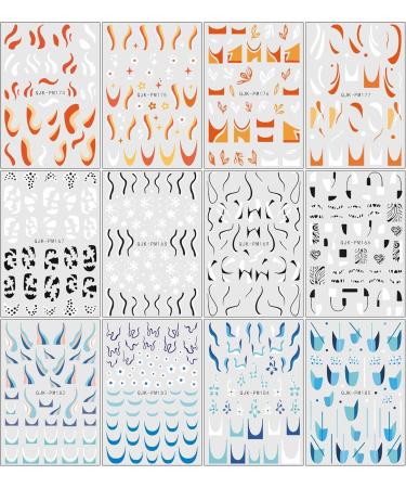 JMEOWIO 12 Sheets Flower Line Nail Art Stickers Decals Self-Adhesive Black White Nail Supplies Nail Art Design Decoration Accessories - Buy Online on GoSupps.com