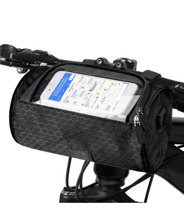 Bike Handlebar Bag, Waterproof Bicycle Front Storage Bag, Bike Phone Holder Accessories, Transparent Pouch Touch Screen with Removable Shoulder Strap for Dirt Bikes, Road Bikes, Mountain Bikes Black 8.6in*4.9in
