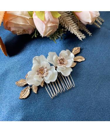 Resweky Bride Wedding Flower Hair Comb Gold Leaf Bridal Hair Pieces Floral Hair Side Comb Bride Hair Accessories for Women and Girls - Buy Online on GoSupps.com
