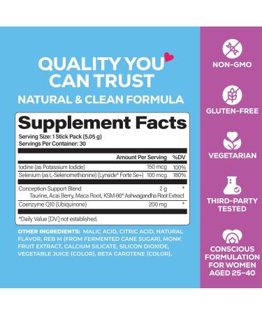 MOLO Conception Fertility Supplement for Women - CoQ10 Iodine Selenium Taurine Supporting Ovarian Health Ovulation 30 Stick Packs with Sweet Orange Flavor Vegetarian Gluten-Free & Non-GMO - Buy Online on GoSupps.com