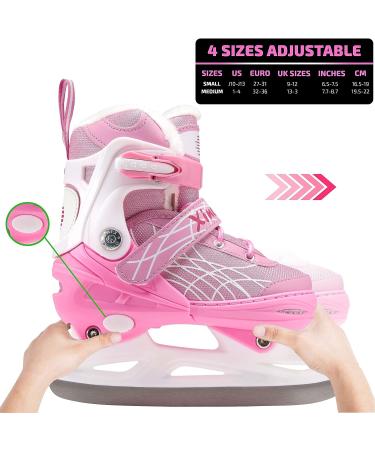 Xino Sports Deluxe Adjustable Ice Skates - Black/Pink, Faux Fur Padding, Reinforced Ankle Support - Pink Small Junior 13-3 - Buy Online on GoSupps.com