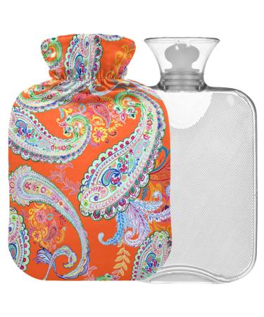 NAANLE hot hot water bottle with orange flower paisley transparent hot water bottle 2l large hot hot water bottle for menstrual cramps pain relief handfoots heat and cold therapy