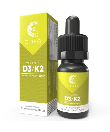 EIRO Vitamin D3 + K2 (MK7)  D3 2000UI + K2 25mcg Per Serving  Liquid Drop Supplement for Superior Absorption Prevent  Support  Boost 1